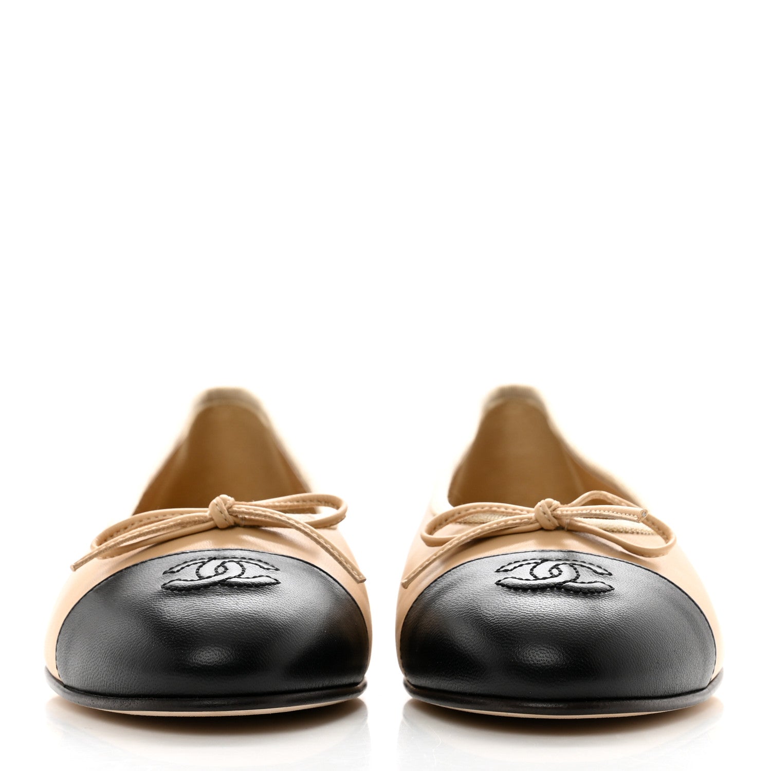 Chanel Lambskin Cap Toe CC Ballerina Flats 38.5 Beige Black 2 of 9