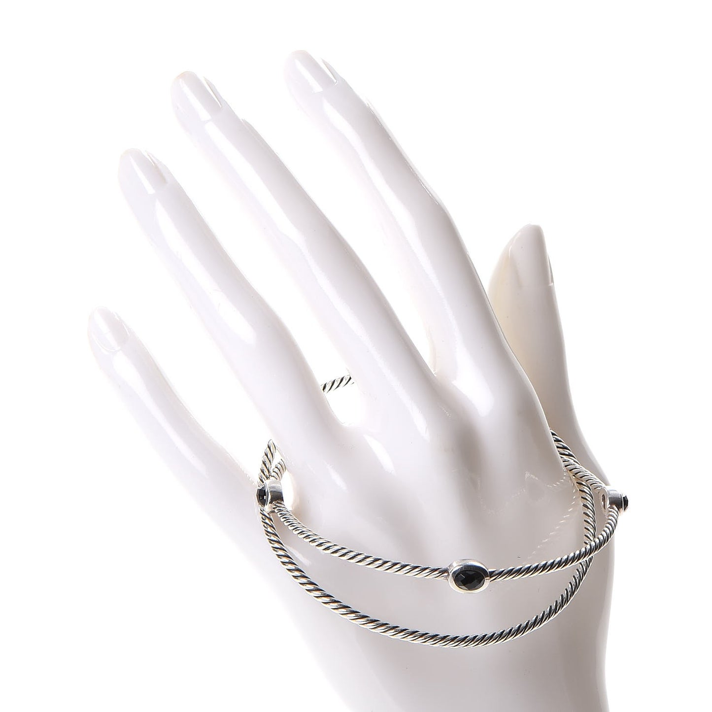 Sterling Silver Black Onyx Color Classics Cable Bangles Set of 2