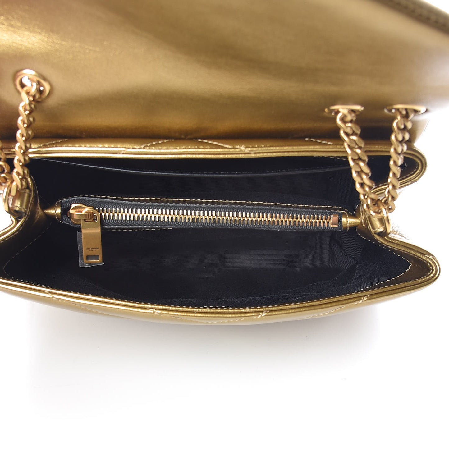 Metallic Calfskin Y Quilted Small Loulou Monogram Chain Satchel Gold