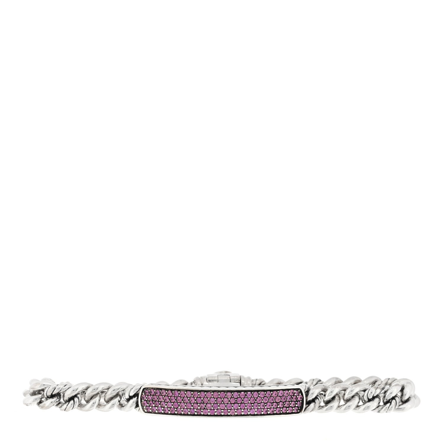 David Yurman Sterling Silver Pave Pink Sapphire 6mm Petite ID Bracelet 1 of 3