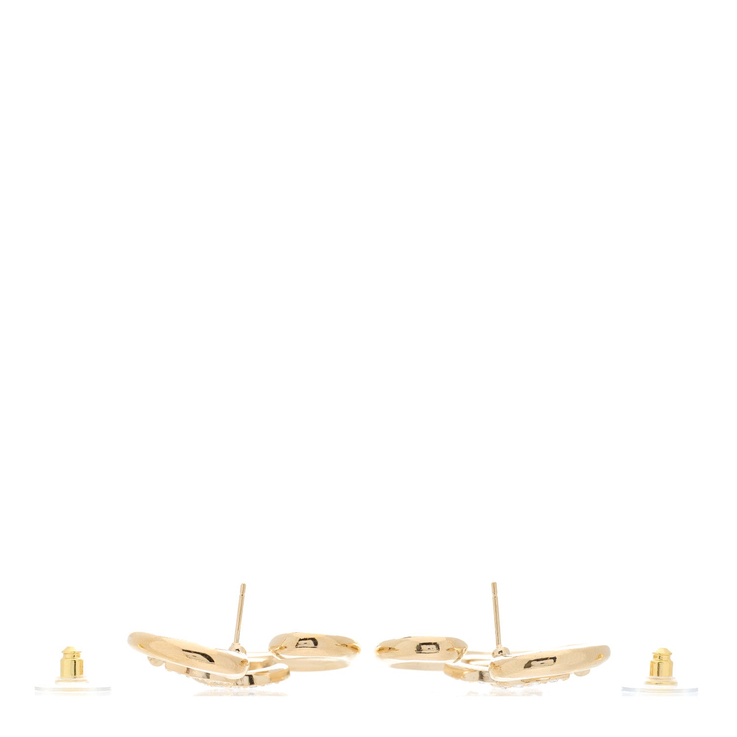 Chanel Metal Crystal CC Logo Open Heart Earrings Gold 2 of 3