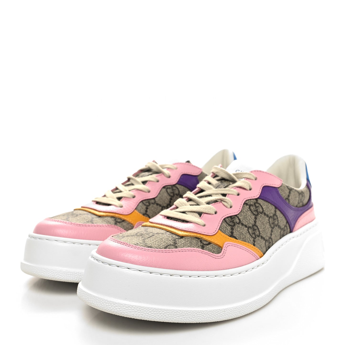 Calfskin GG Supreme Monogram Perforated Womens Platform 55mm Sneakers 40.5 Beige Ebony Sugar Pink Crop Shine Purple