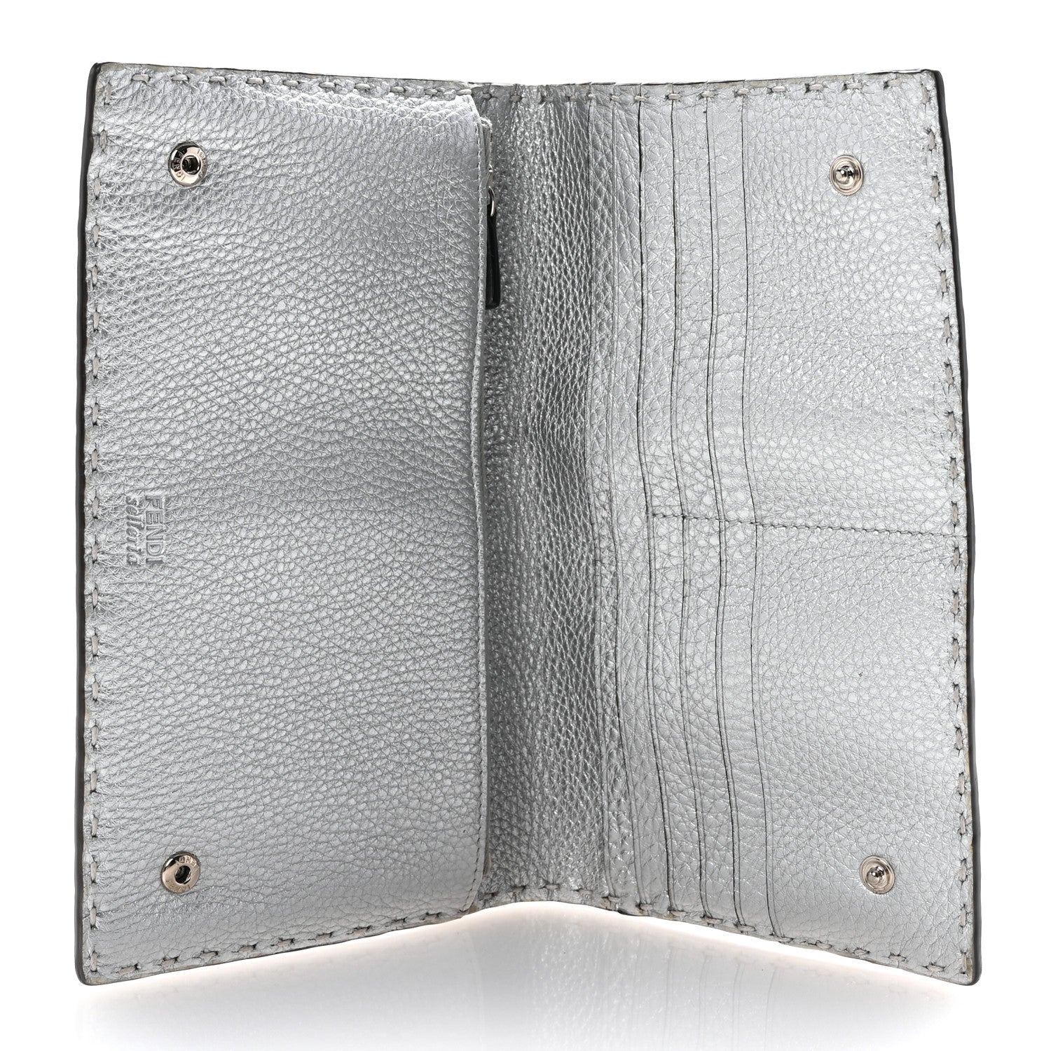 Fendi Cuoio Romano Lux Selleria Flat Clutch Argento 5 of 9