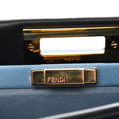 Fendi Vitello Seta Shiny Nappa Medium Peekaboo Iconic Satchel Blue Notte Turchese 7 of 12