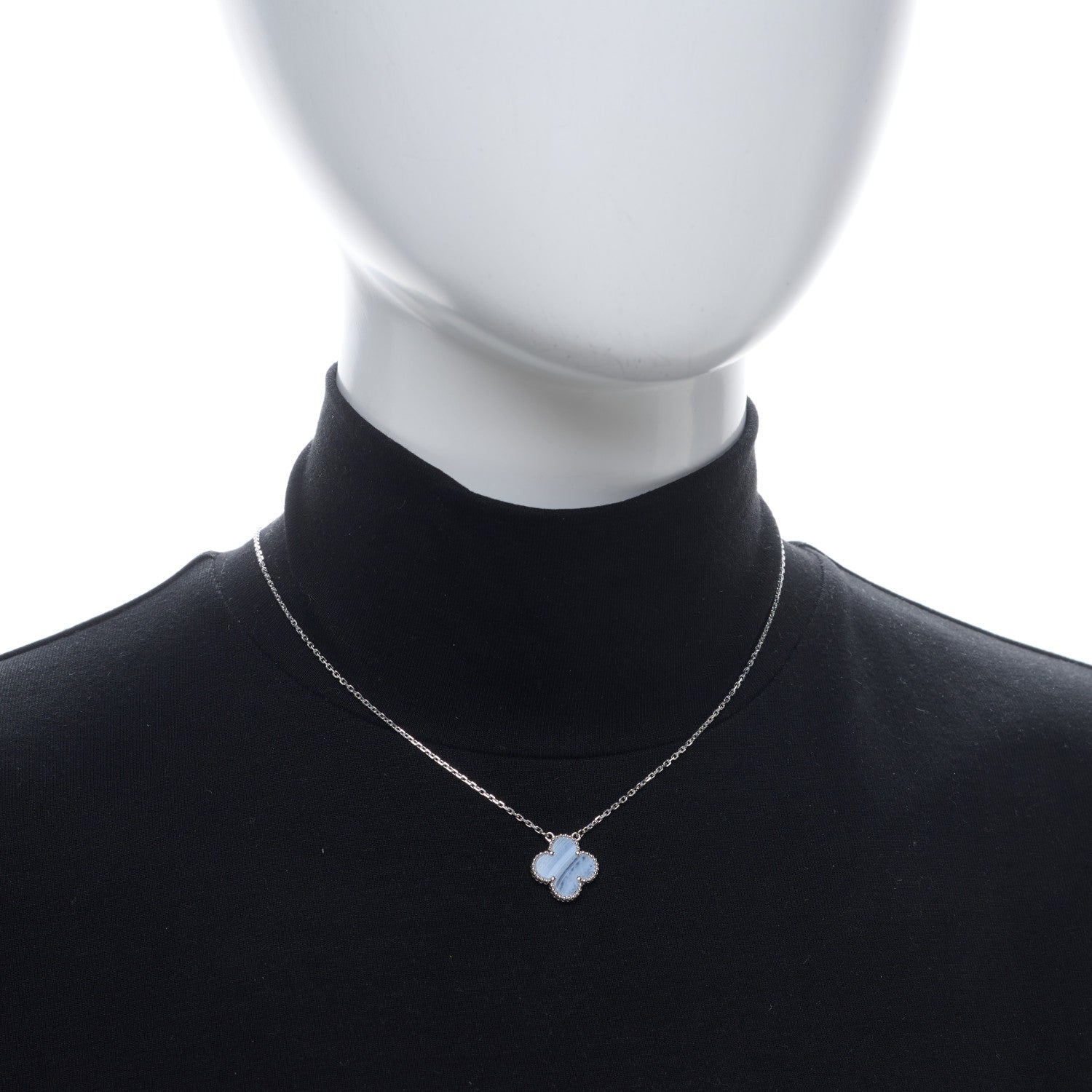 Van Cleef & Arpels 18k White Gold Chalcedony Vintage Alhambra Pendant Necklace 2 of 5