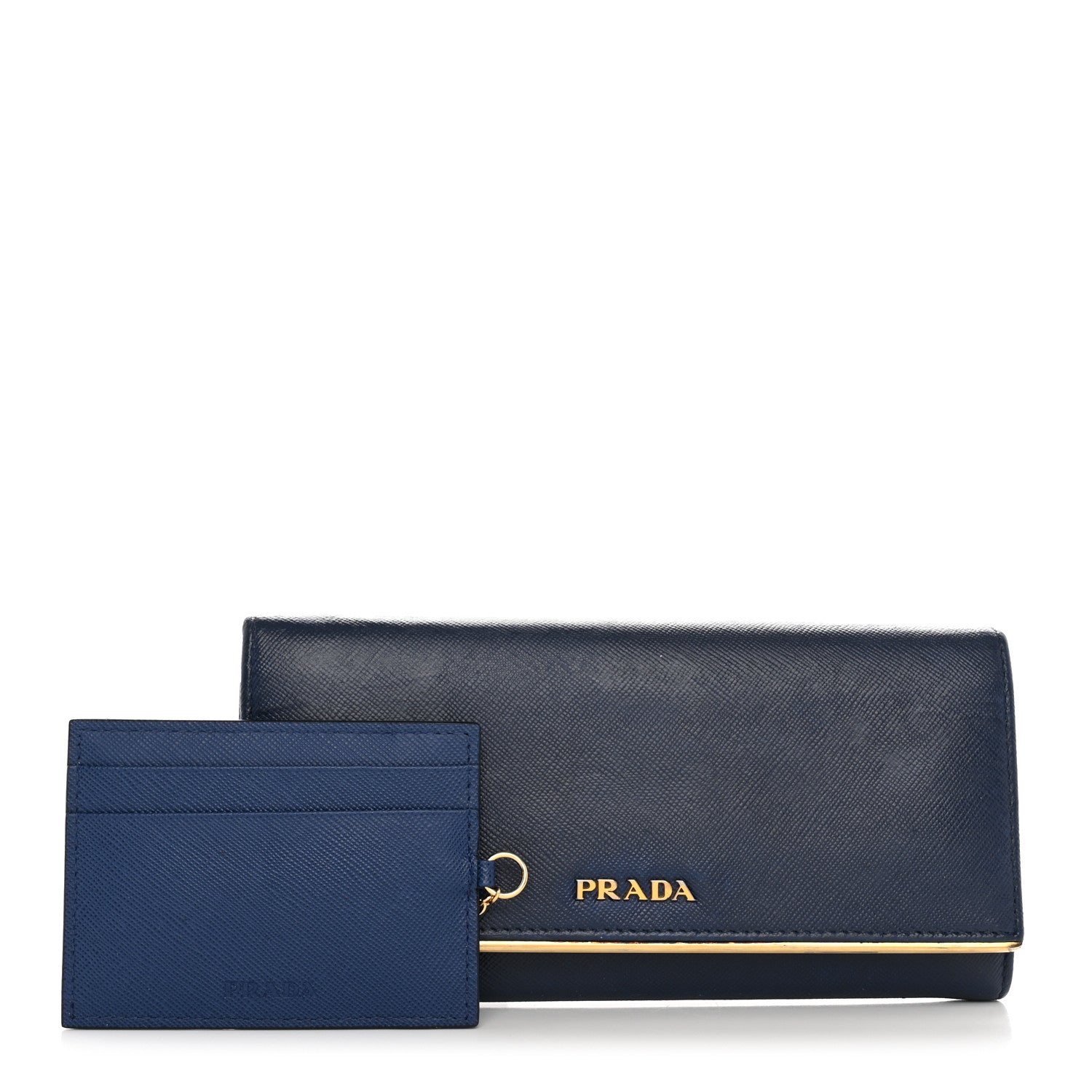 Prada Saffiano Metal Bar Continental Flap Wallet Bluette 2 of 14