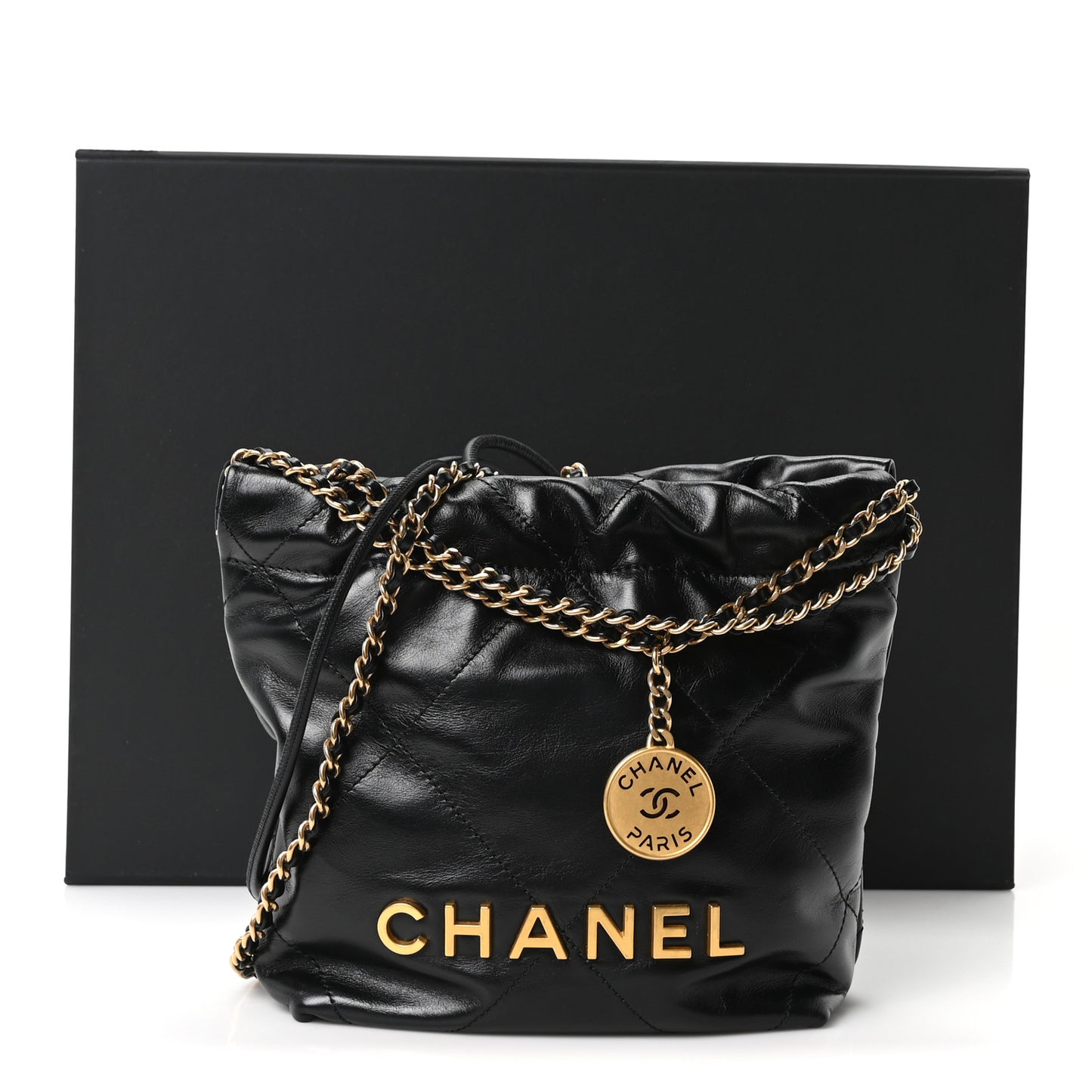 Shiny Calfskin Quilted Mini Chanel 22 Black