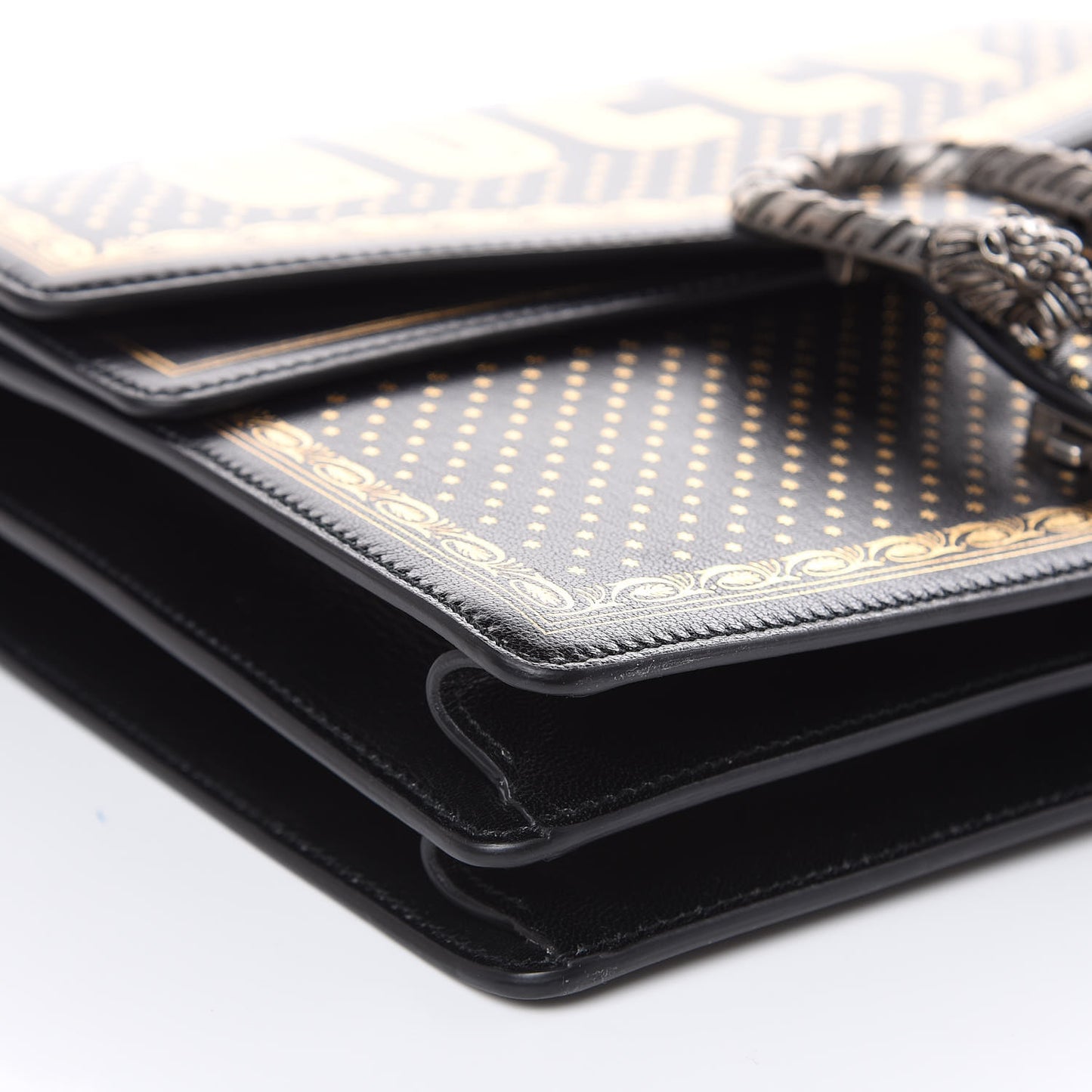 X SEGA Calfskin GUCCY Stars Medium Dionysus Shoulder Bag Black Gold