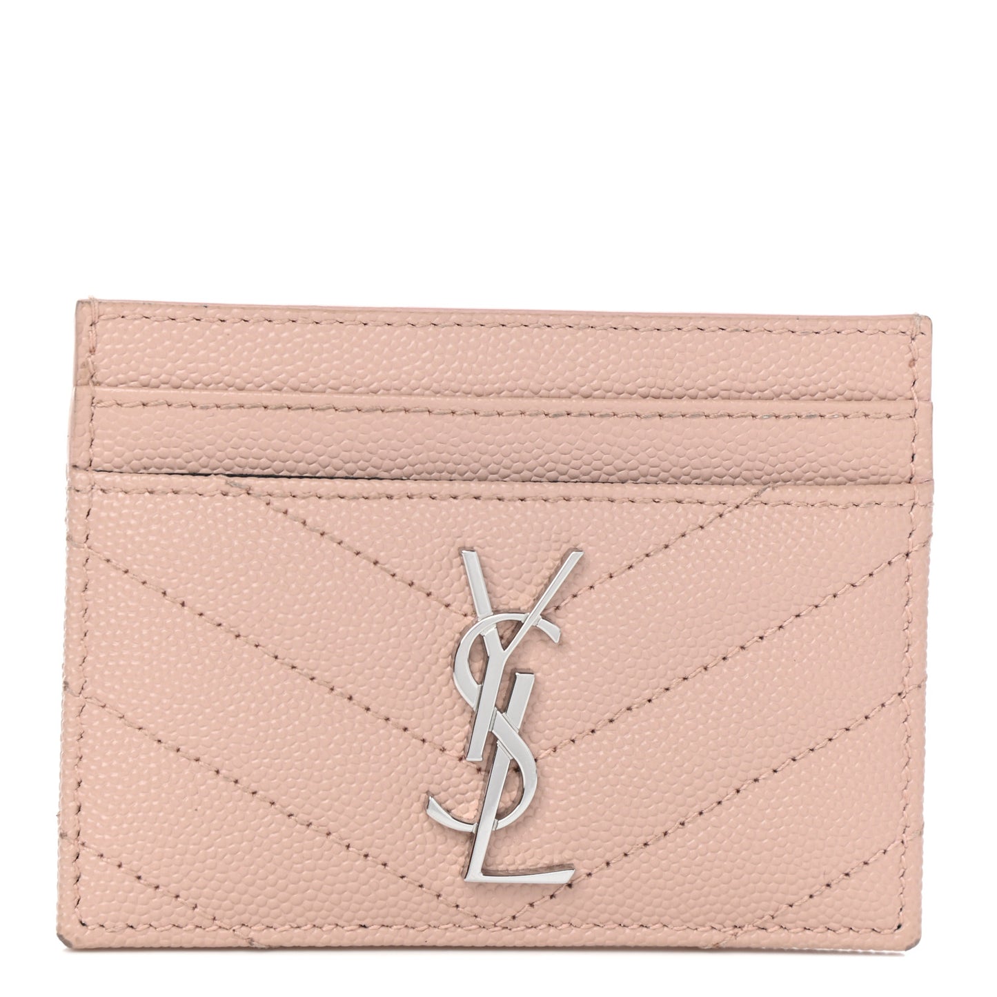 Grain De Poudre Matelasse Chevron Monogram Credit Card Case Pale Pink
