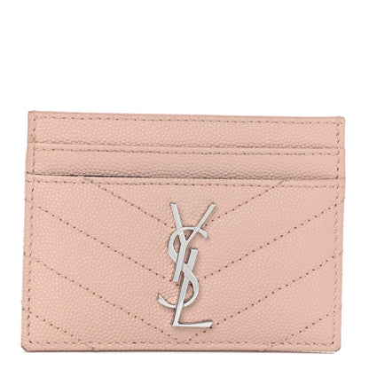Saint Laurent Grain De Poudre Matelasse Chevron Monogram Credit Card Case Pale Pink 1 of 7