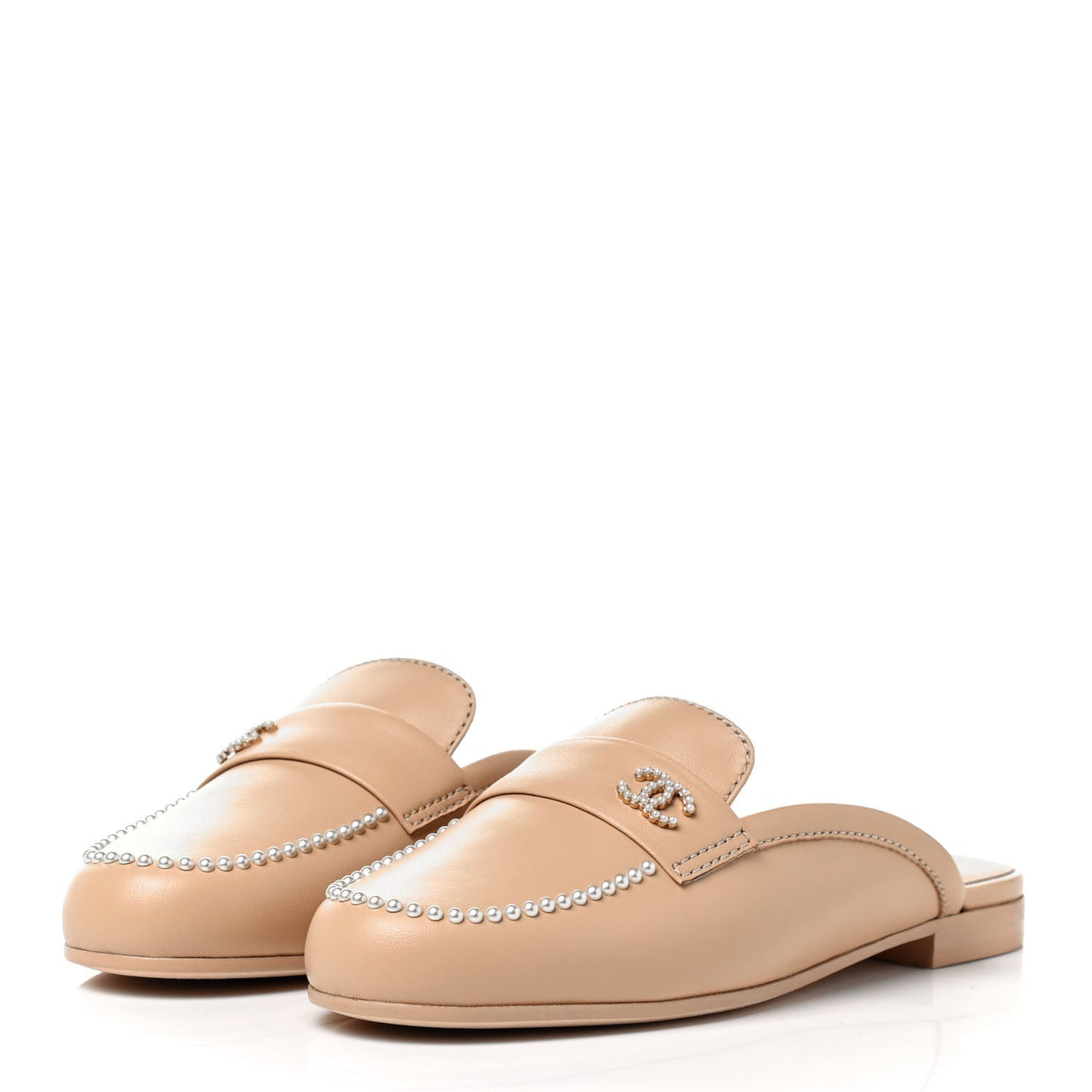 Lambskin Pearl CC Mules 37.5 Beige