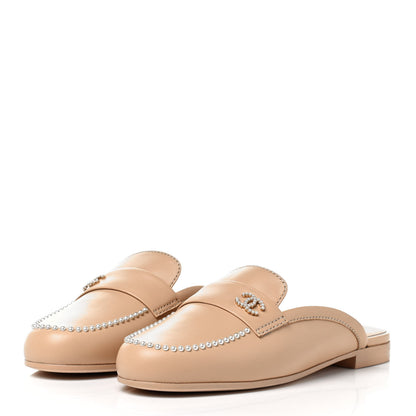 Chanel Lambskin Pearl CC Mules 37.5 Beige 3 of 8