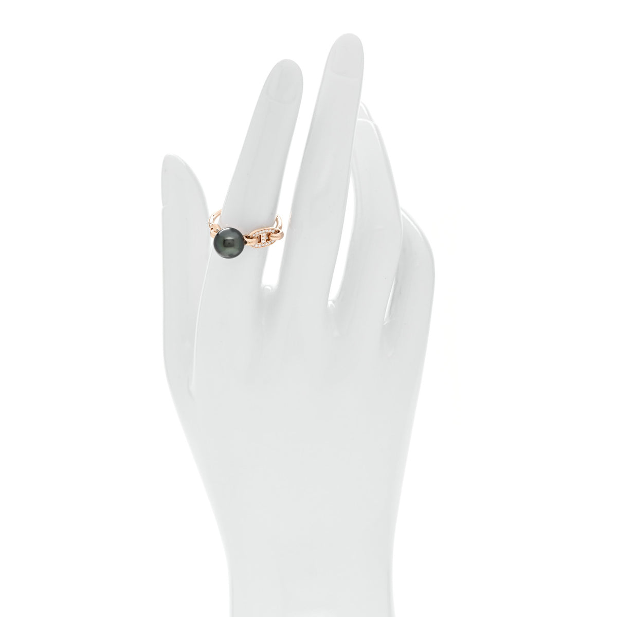 18K Rose Gold Diamond Tahitian Cultured Pearl Albertine Ring 53 6.5