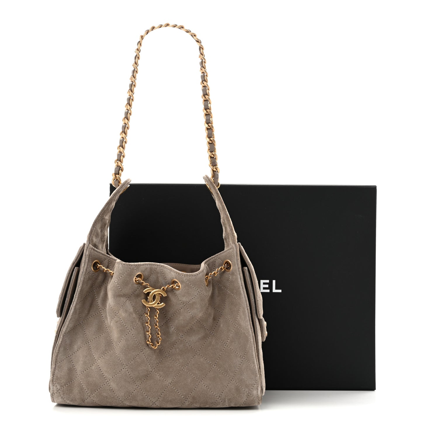 Suede Quilted Small Chanel 25 Handbag Dark Grey