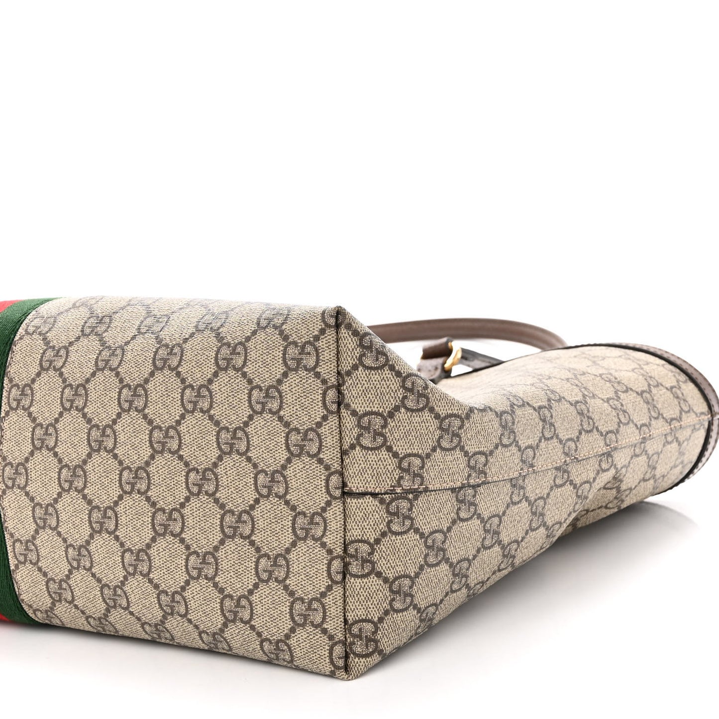 GG Supreme Monogram Textured Calfskin Web Medium Ophidia Shopping Tote Beige Ebony New Acero