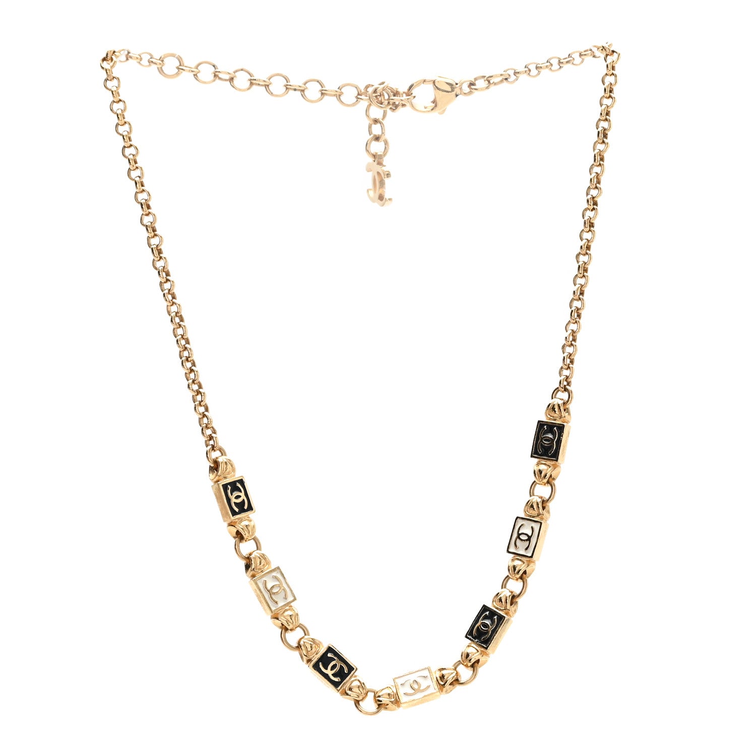 Chanel Metal Enamel CC Squares Choker Gold White Black 3 of 4