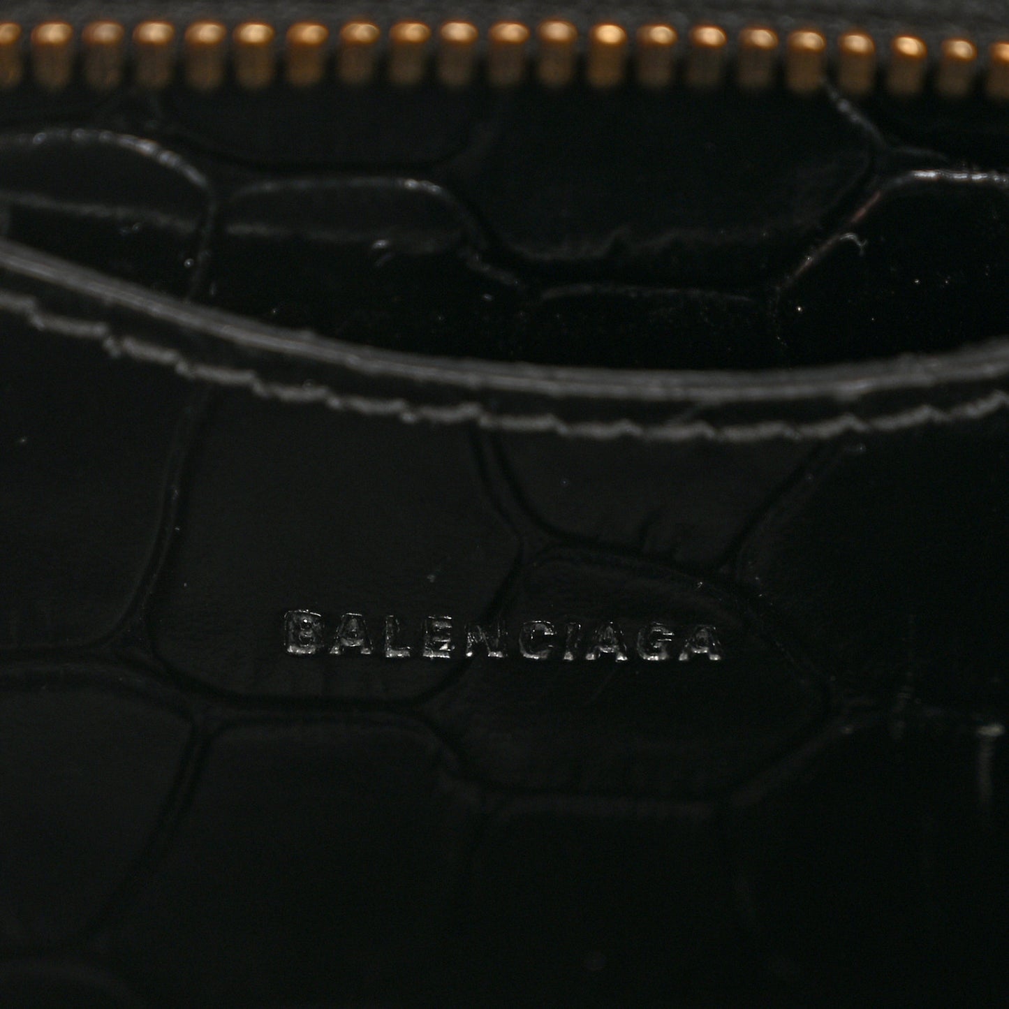 Shiny Supple Calfskin Crocodile Embossed Neo Classic Gold Hardware Mini City Black