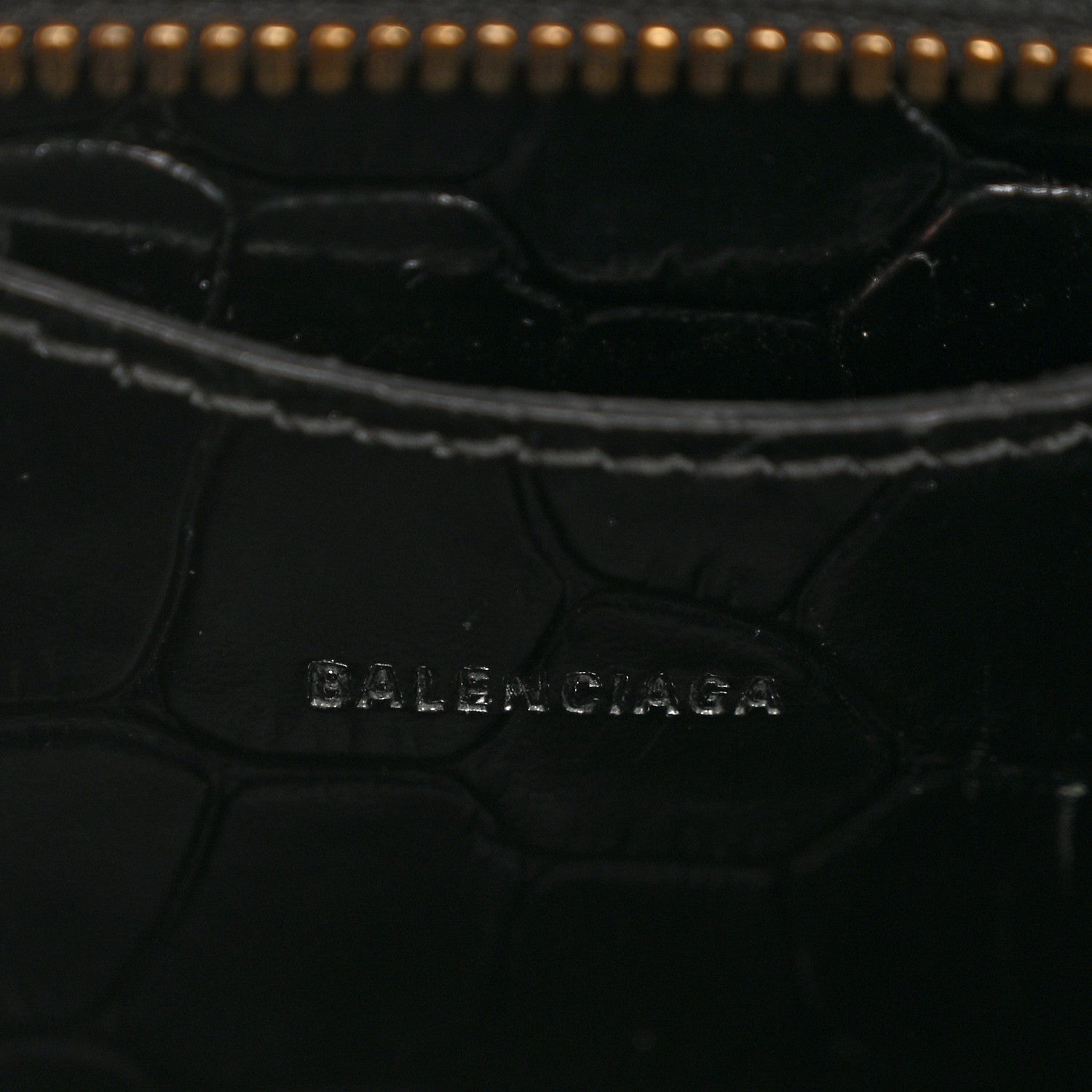 Balenciaga Shiny Supple Calfskin Crocodile Embossed Neo Classic Gold Hardware Mini City Black 6 of 15