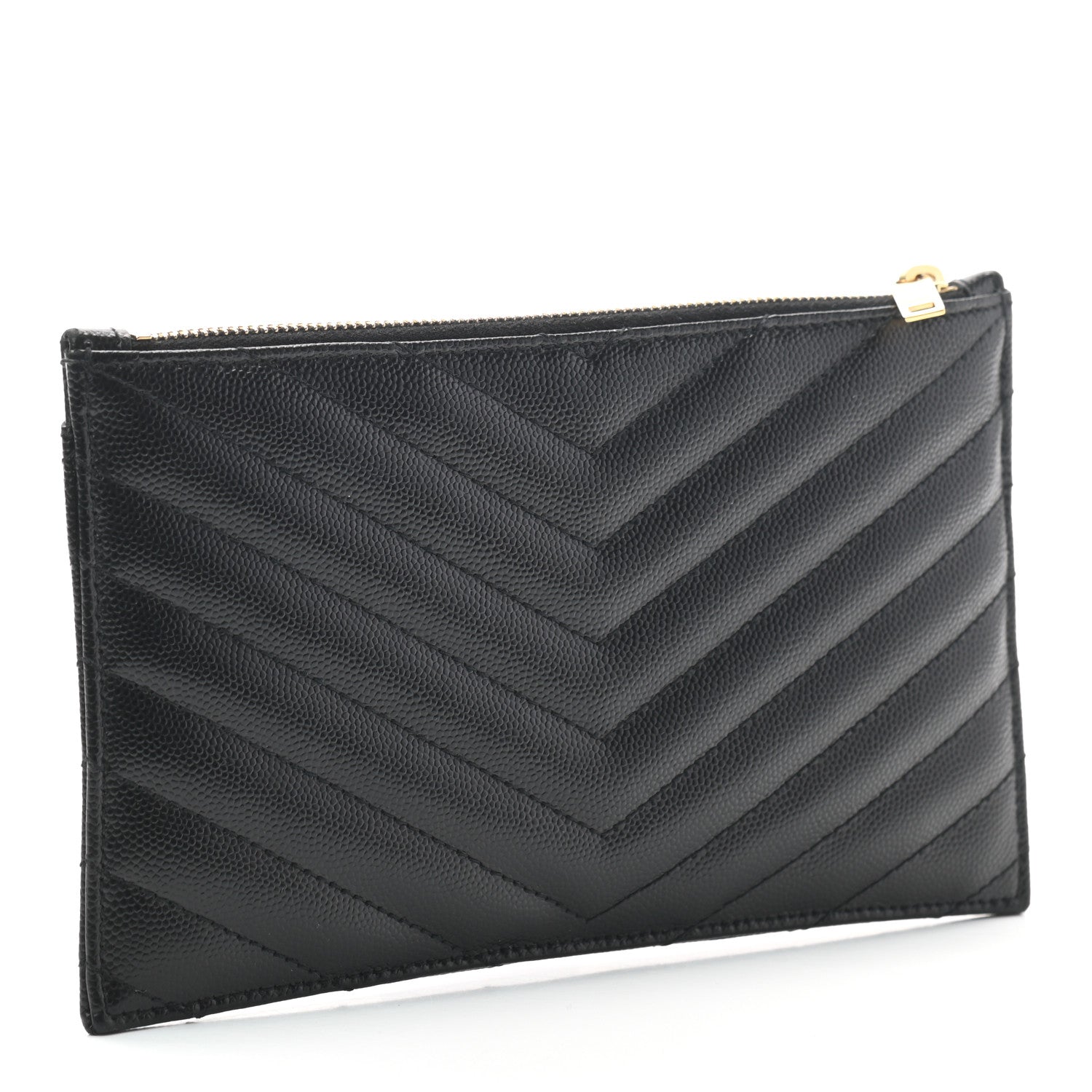 Saint Laurent Grain De Poudre Chevron Monogram Bill Pouch Black 3 of 6