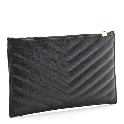 Saint Laurent Grain De Poudre Chevron Monogram Bill Pouch Black 3 of 6