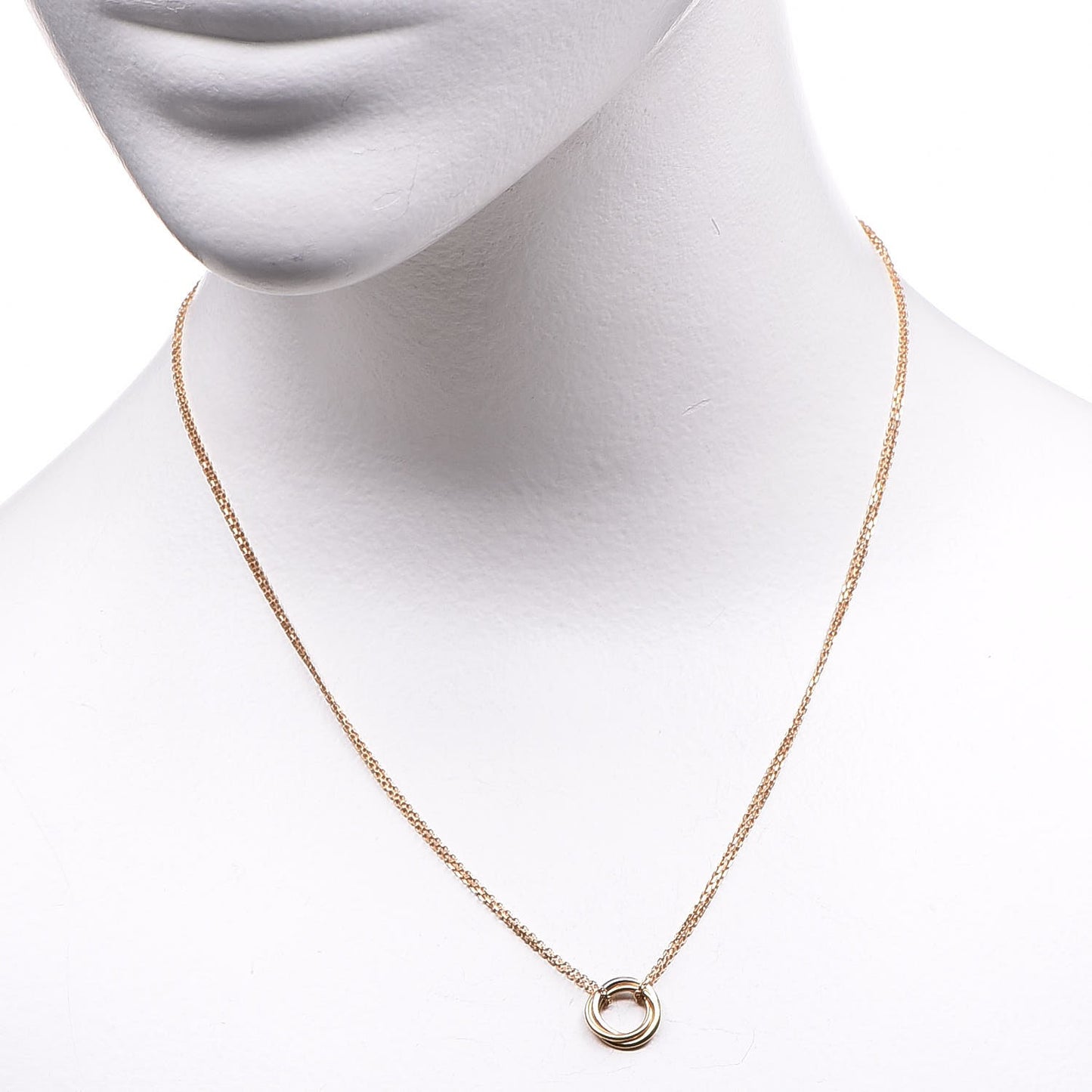 18K Pink Yellow White Gold Trinity Double Chain Pendant Necklace