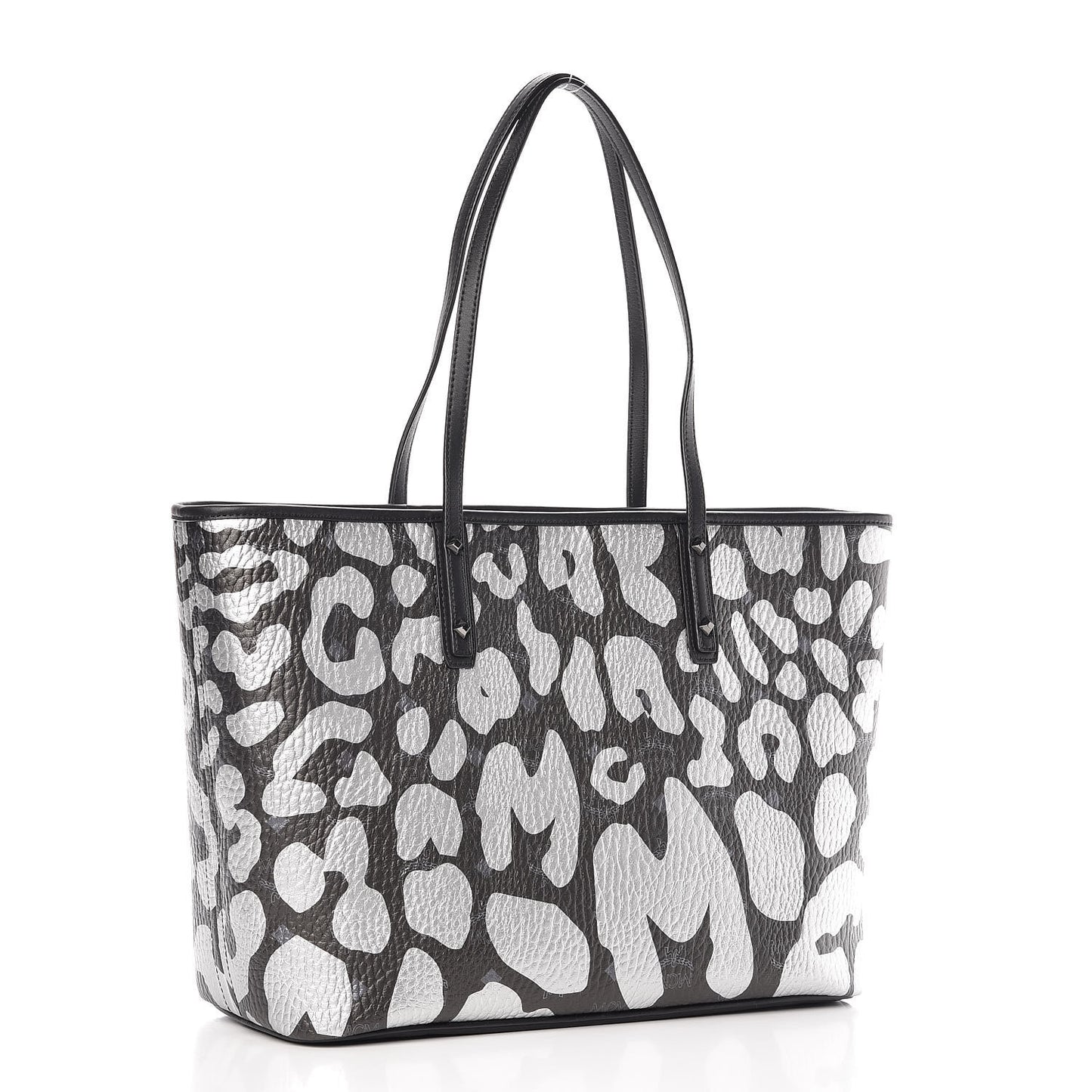 Visetos Metallic Leopard Print Medium Anya Shopper Tote Black