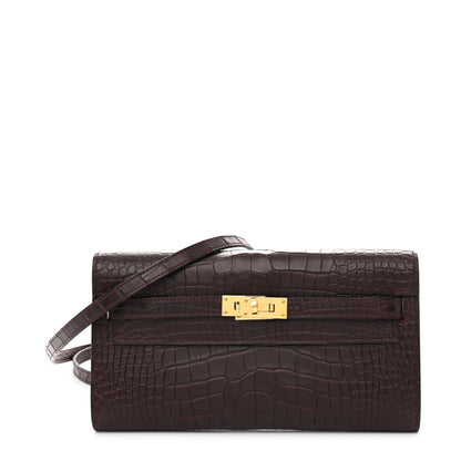 Hermes Matte Alligator Kelly Wallet To Go Bordeaux 1 of 14