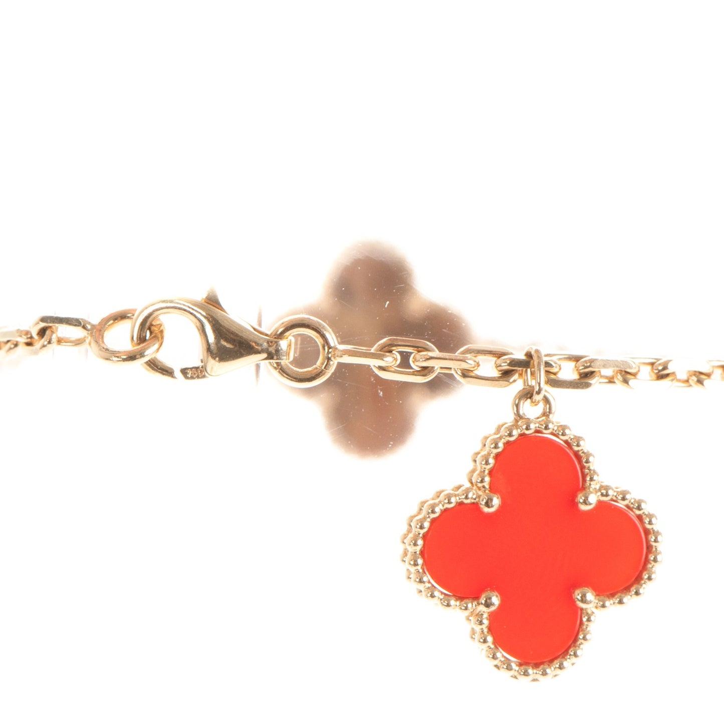 18K Yellow Gold Carnelian Tiger Eye 5 Motifs Magic Alhambra Bracelet