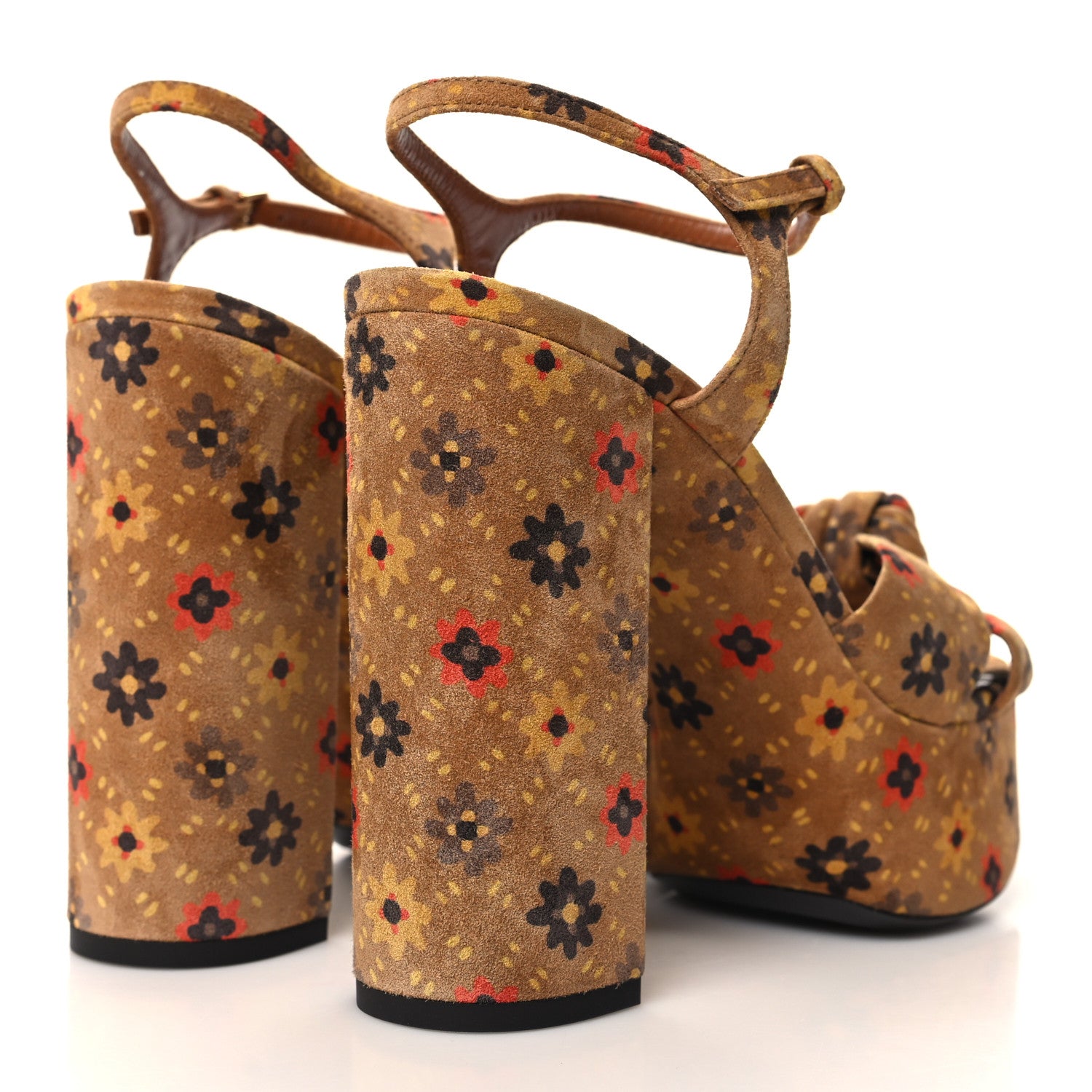 Saint Laurent Suede Bianca Flower 85 Platform Sandals 38.5 Tan 4 of 9