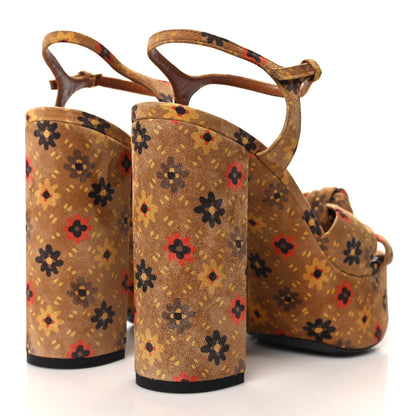 Saint Laurent Suede Bianca Flower 85 Platform Sandals 38.5 Tan 4 of 9