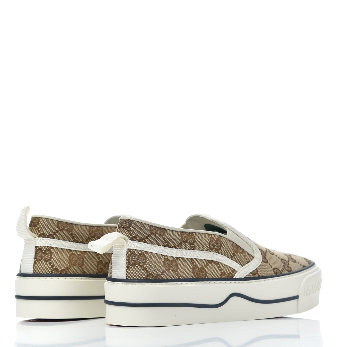GG Monogram Womens 1977 Tennis Slip On 30mm Sneakers 37 Beige Ebony Mystic White