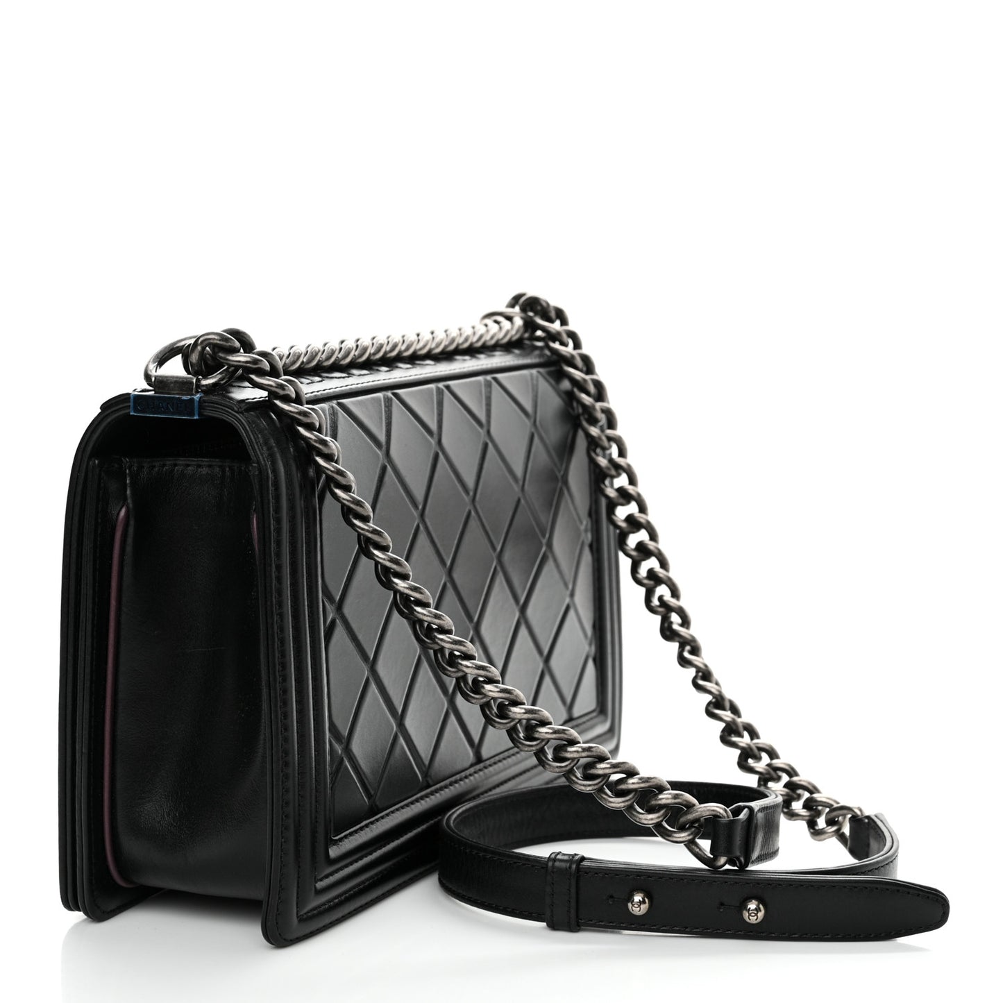 Calfskin Embossed New Medium Paris Salzburg Boy Flap Black