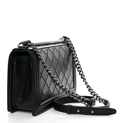 Chanel Calfskin Embossed New Medium Paris Salzburg Boy Flap Black 3 of 12