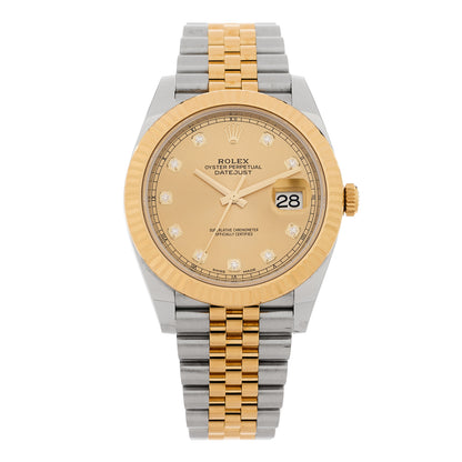 Rolex Stainless Steel 18K Yellow Gold Diamond 41mm Oyster Perpetual Datejust Watch Champagne 126333 1 of 5