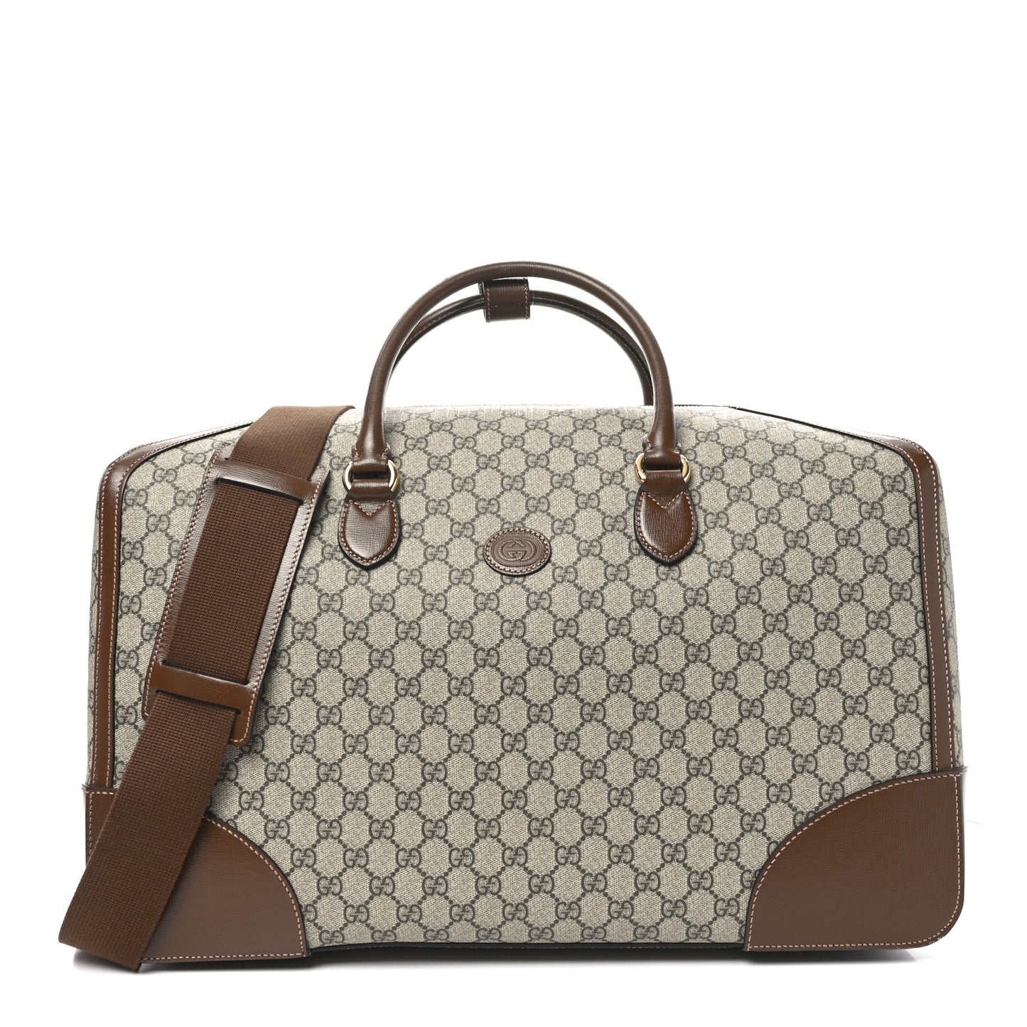 GG Supreme Monogram Azalea Calfskin Retro Interlocking G Large Duffle Bag Beige Ebony Brown Sugar