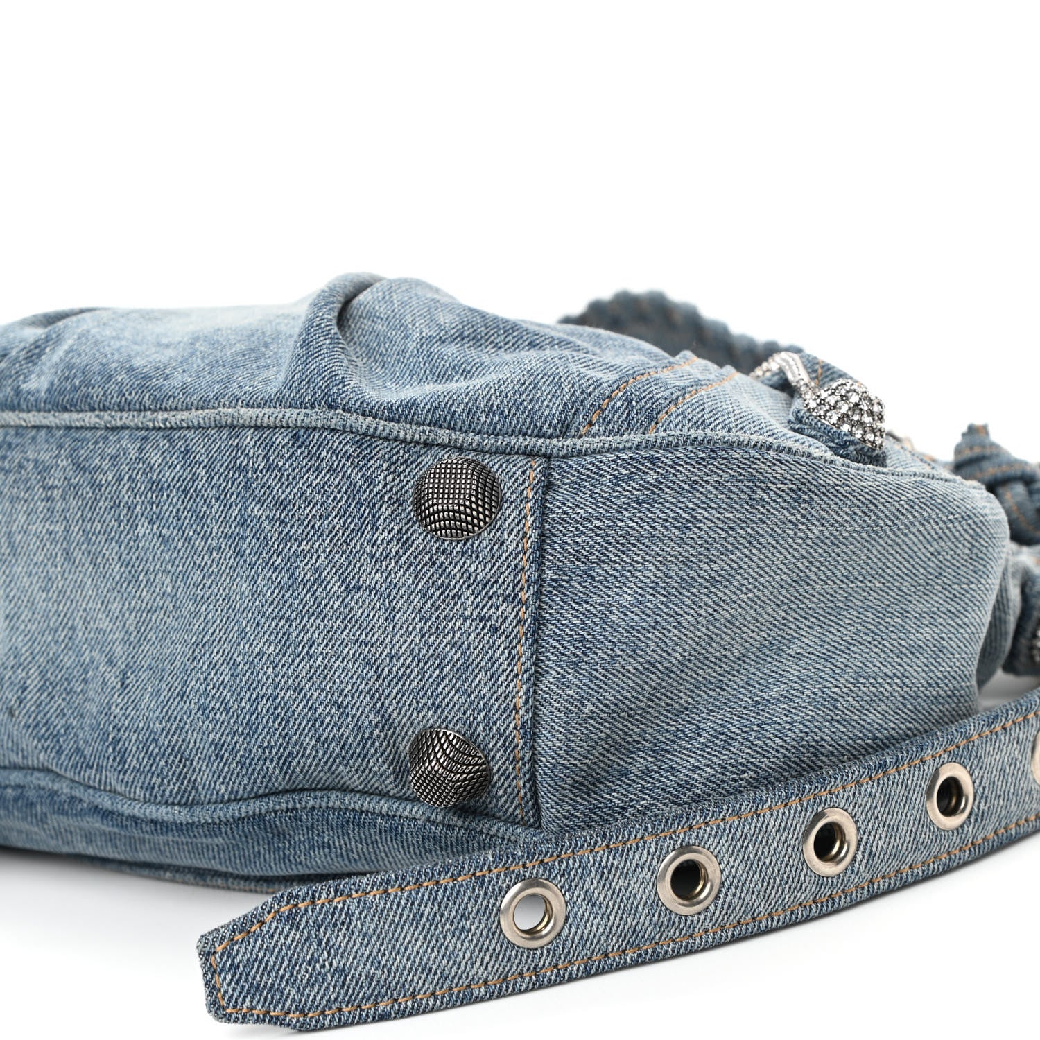 Balenciaga Washed Frayed Denim Crystal Small Le Cagole Shoulder Bag Blue 10 of 13