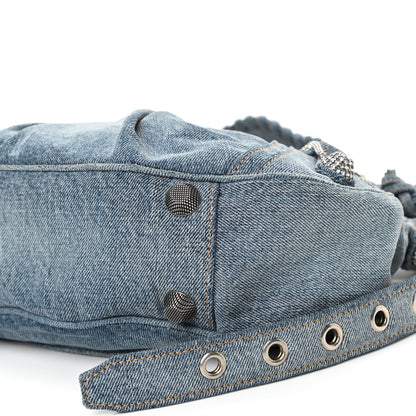 Balenciaga Washed Frayed Denim Crystal Small Le Cagole Shoulder Bag Blue 10 of 13