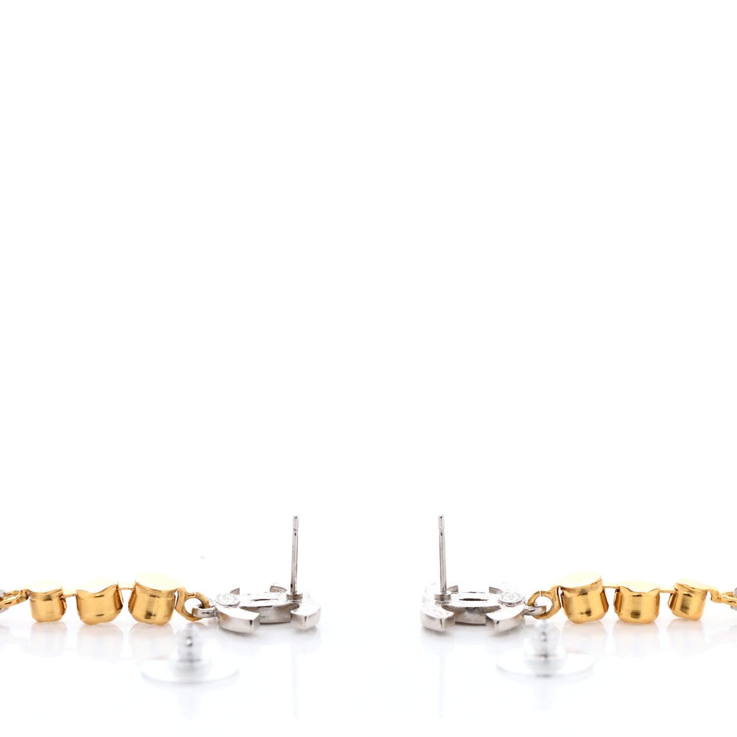 Chanel Crystal Star Drop CC Earrings Silver Gold 3 of 4