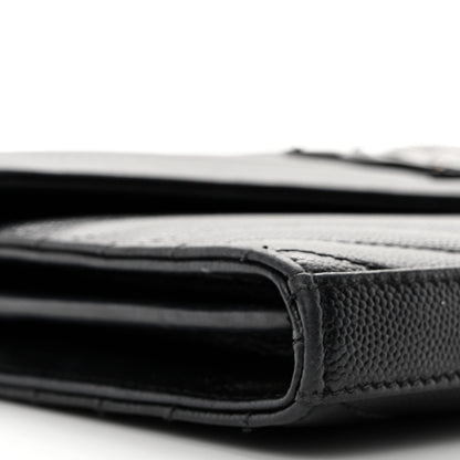 Saint Laurent Grain De Poudre Matelasse Chevron Monogram Monochrome Chain Wallet Black 9 of 13