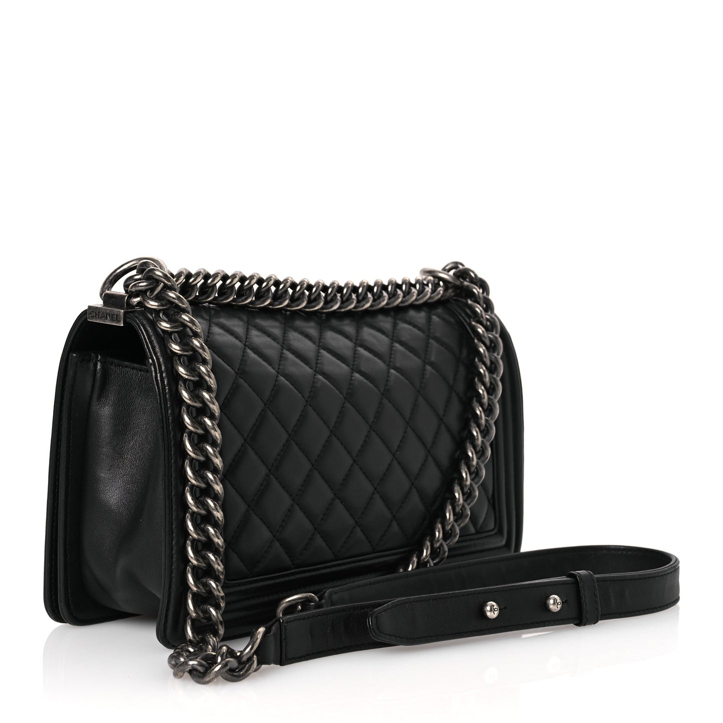 Lambskin Quilted Medium Boy Flap Black
