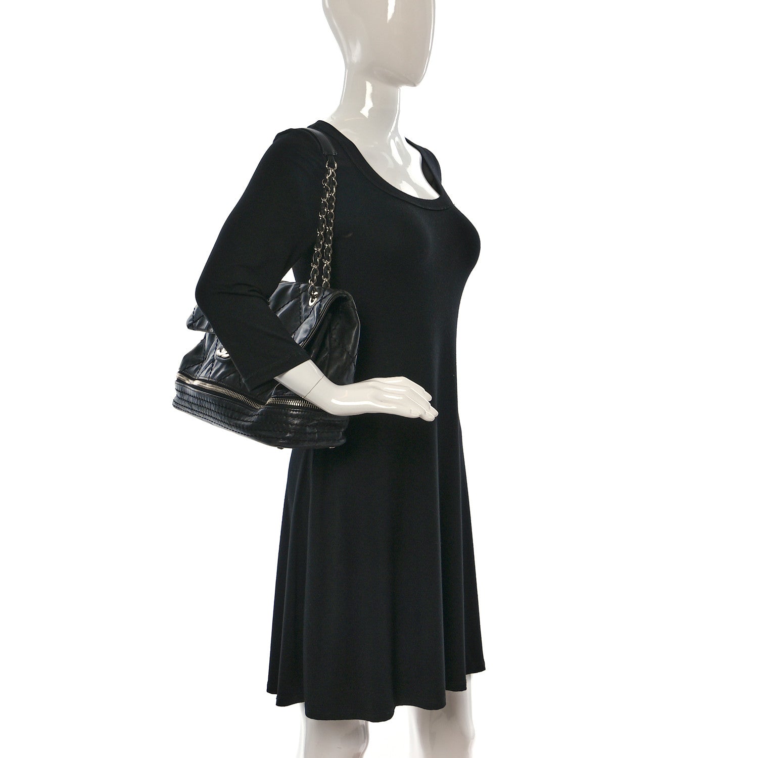 Chanel Calfskin Stitched Large Expandable Flap Bag Black 2 of 10