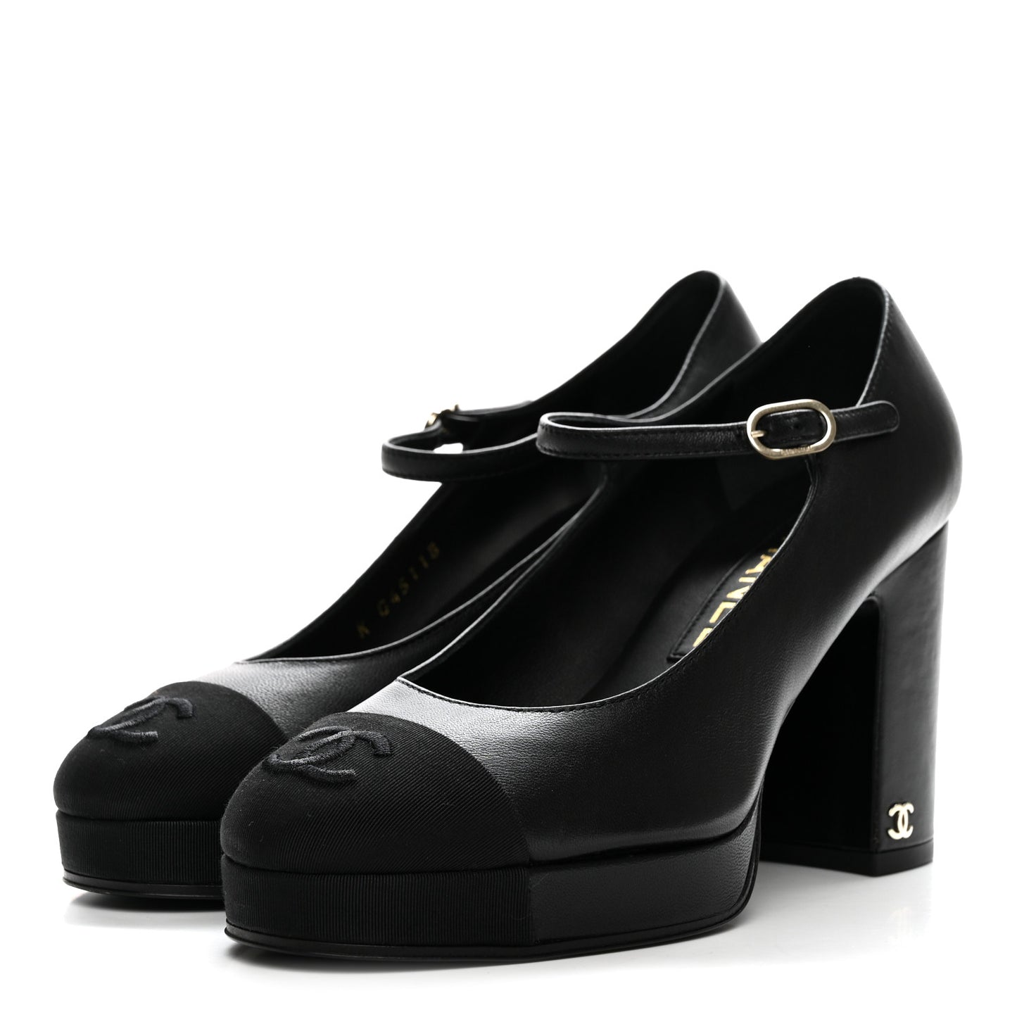 Lambskin Grosgrain Cap Toe CC Mary Jane Pumps 36 Black