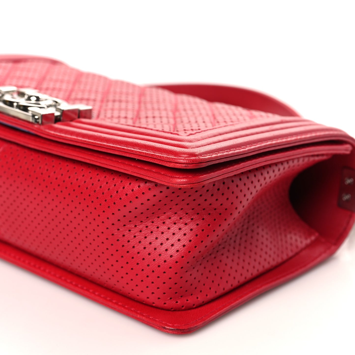 Perforated Lambskin Quilted Medium Boy Flap Dark Pink