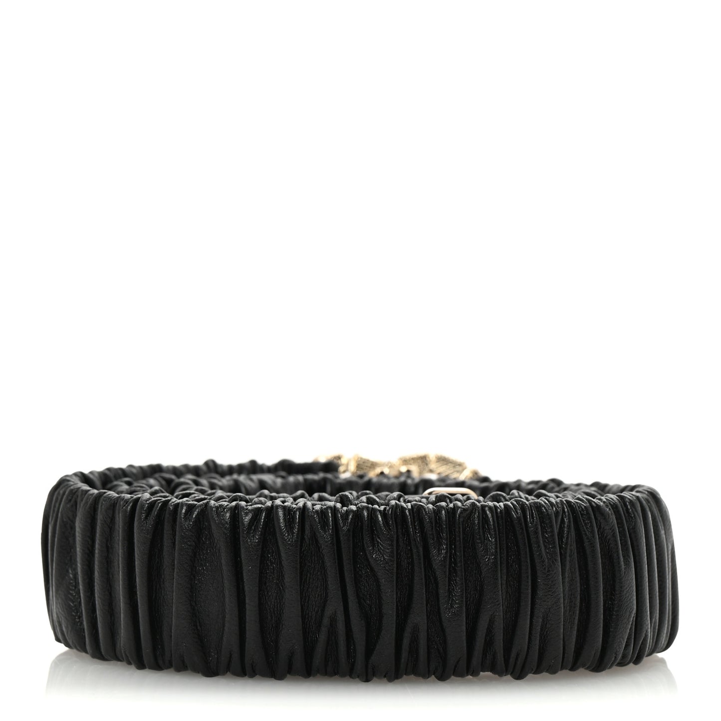 Lambskin Metal Crystal CC Ruched Belt 80 32 Black