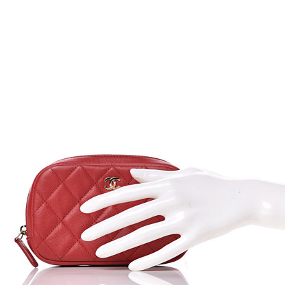 Chanel Caviar Quilted Small Curvy Pouch Cosmetic Case Dark Red 2 of 10