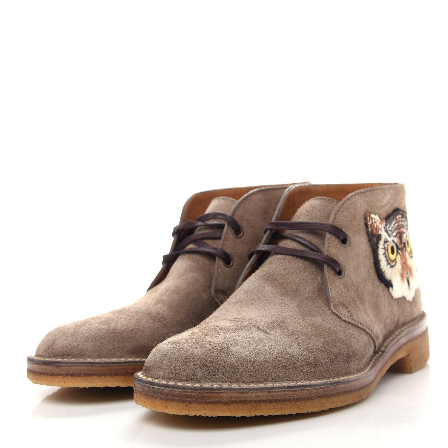 Gucci Suede Embroidered Mens UFO and Owl Boots 8 Beige 3 of 10