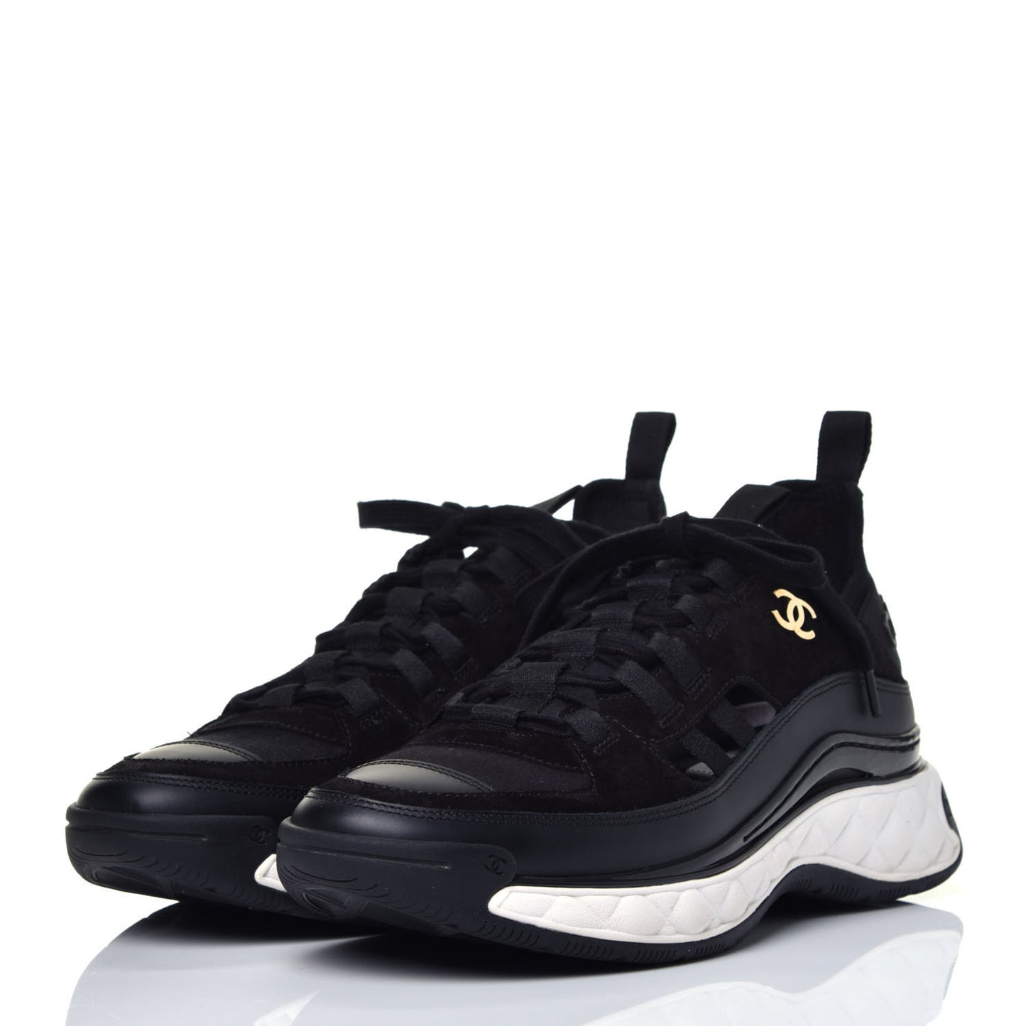 Fabric Calfskin Suede CC Sneakers 38.5 Black