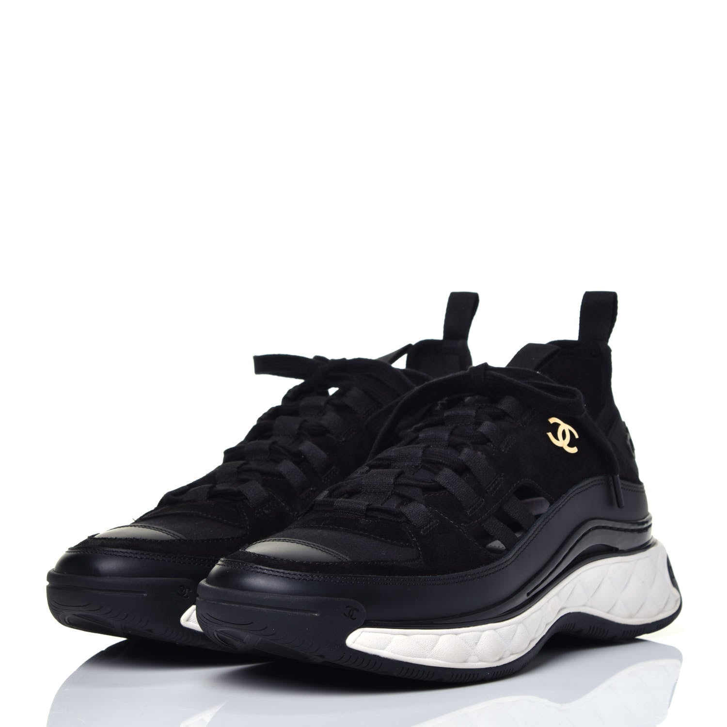 Chanel Fabric Calfskin Suede CC Sneakers 38.5 Black 3 of 8