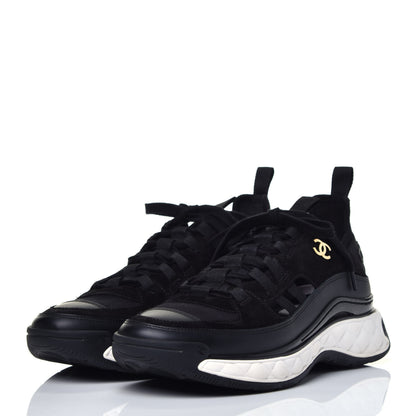 Chanel Fabric Calfskin Suede CC Sneakers 38.5 Black 3 of 8