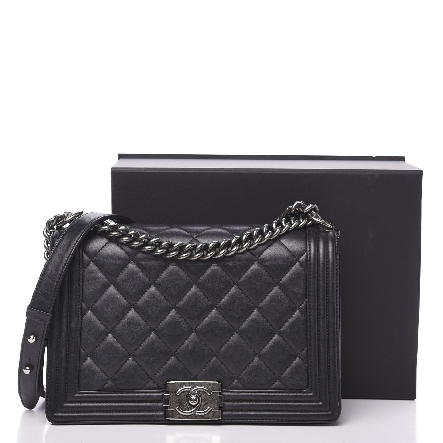 Calfskin Quilted New Medium Boy Flap Black